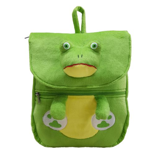 Ultra Frog Face Felt Velvet Plush Stuffed Animal School Bag 14 Inch Green