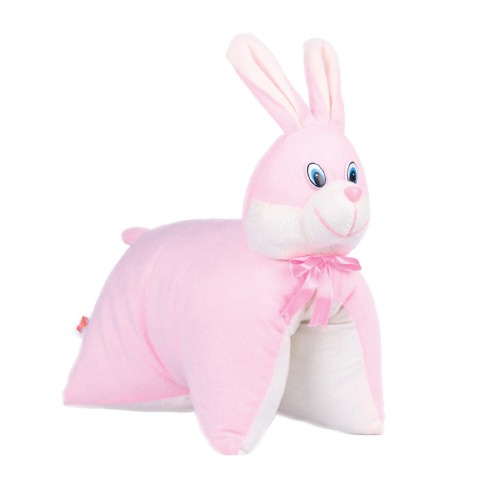 Ultra Cute Bunny Folding Plush Stuffed Soft Kids Pillow Cushion 14 Inch Pink