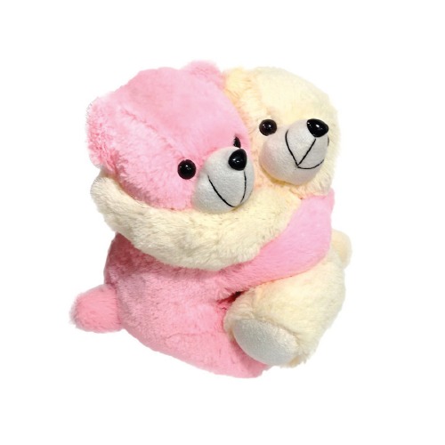 Ultra Cute Two Hugging Plush Stuffed Teddy Bears Soft Toy 11 Inch Pink and Cream