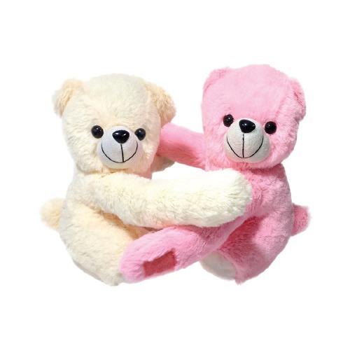 Ultra Cute Two Hugging Plush Stuffed Teddy Bears Soft Toy 11 Inch Pink and Cream