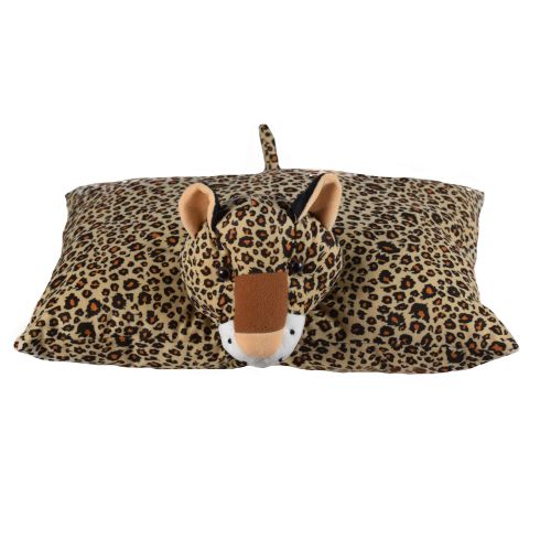 Ultra Leopard Folding Plush Stuffed Soft Kids Pillow Cushion 17X13 Inch Brown