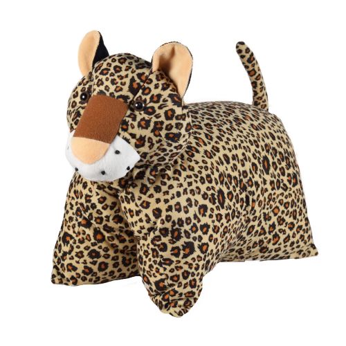 Ultra Leopard Folding Plush Stuffed Soft Kids Pillow Cushion 17X13 Inch Brown