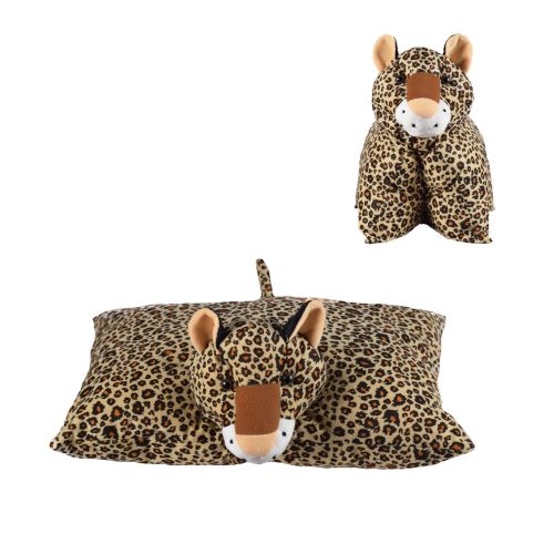 Ultra Leopard Folding Plush Stuffed Soft Kids Pillow Cushion 17X13 Inch Brown