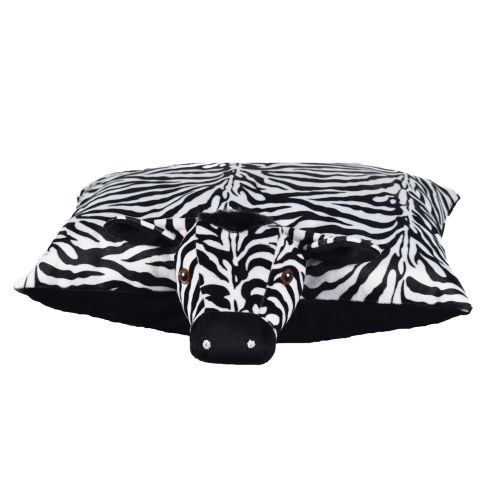 Ultra Zebra Folding Plush Stuffed Soft Kids Pillow Cushion 17X13 Inch Black and White