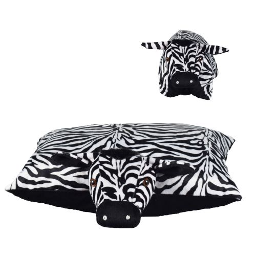 Ultra Zebra Folding Plush Stuffed Soft Kids Pillow Cushion 17X13 Inch Black and White