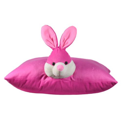 Ultra Rabbit Folding Plush Stuffed Soft Kids Pillow Cushion 17X13 Inch Pink