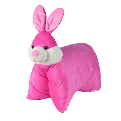 Ultra Rabbit Folding Plush Stuffed Soft Kids Pillow Cushion 17X13 Inch Pink