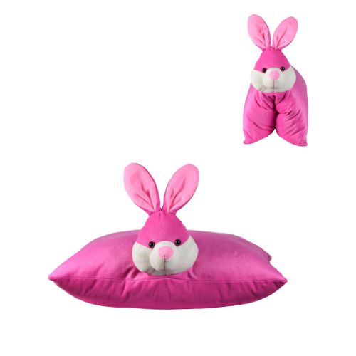 Ultra Rabbit Folding Plush Stuffed Soft Kids Pillow Cushion 17X13 Inch Pink