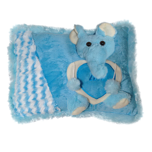Ultra Elephant Face Love Plush Stuffed Soft Kids Pillow Cushion 11X15 Inch Blue