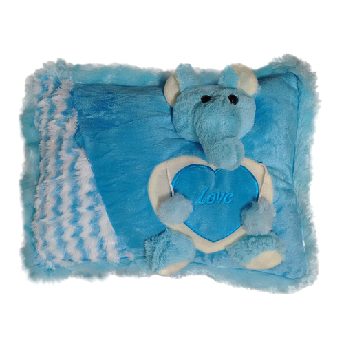 Ultra Elephant Face Love Plush Stuffed Soft Kids Pillow Cushion 11X15 Inch Blue