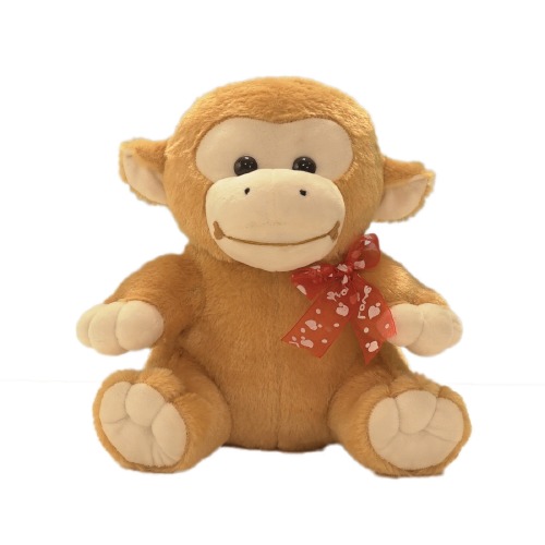 Ultra Cuddly Sitting Monkey Red Bow Stuffed Soft Plush Kids Animal Toy 11 Inch Brown