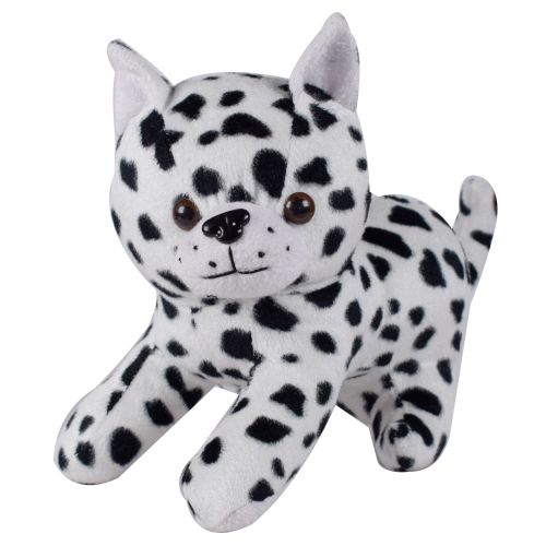 Ultra Cute Small Black Spotted Cat Stuffed Soft Plush Kids Animal Toy 8 Inch White