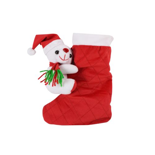 Ultra Christmas Santa Claus Stocking Sock Decor Gift Bag With Hanging Teddy 10 Inch