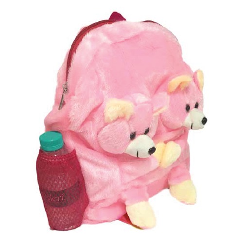 Ultra Twins Teddy Plush Stuffed Animal School Bag 14 Inch Pink