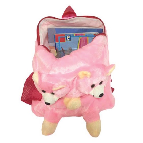 Ultra Twins Teddy Plush Stuffed Animal School Bag 14 Inch Pink