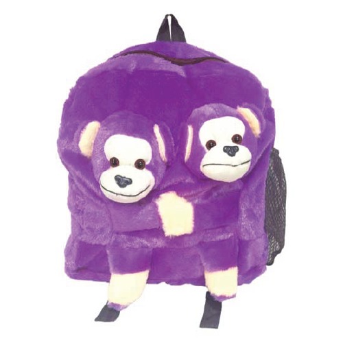 Ultra Twins Monkey Plush Stuffed Animal School Bag 14 Inch Purple