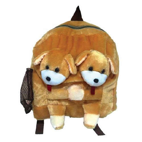 Ultra Twins Puppy Plush Stuffed Animal School Bag 14 Inch Brown