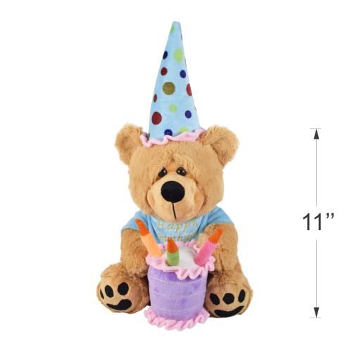 Ultra Happy Birthday Stuffed Teddy Bear Soft Plush Toy With Cake 11 Inch Brown