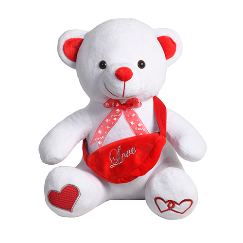 Ultra Stuffed Teddy Bear with Love Sling Pouch Soft Animal Toy 13 Inch White