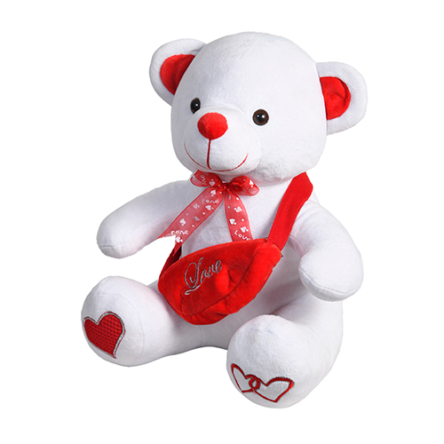 Ultra Stuffed Teddy Bear with Love Sling Pouch Soft Animal Toy 13 Inch White