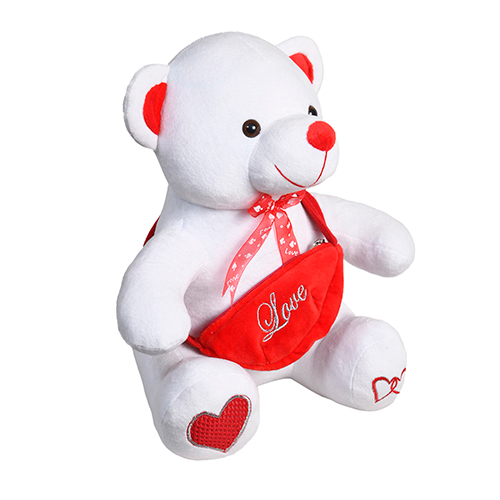 Ultra Stuffed Teddy Bear with Love Sling Pouch Soft Animal Toy 13 Inch White