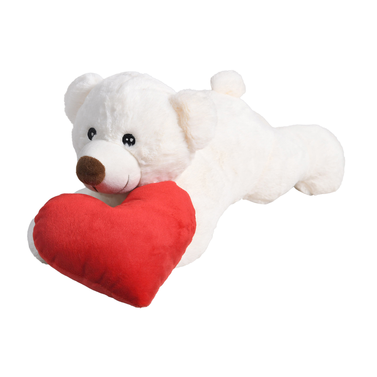 Ultra Valentine Lying Teddy Bear with Red Heart for Girlfriend Boyfriend 17 Inch Cream