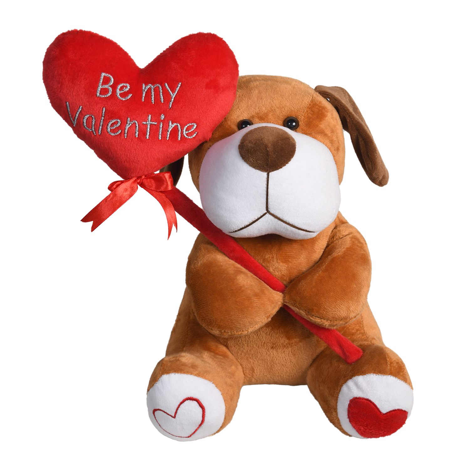 Ultra Stuffed Sitting Dog Holding Red Heart Be Mine Valentine Plush Toy 10 Inch Brown