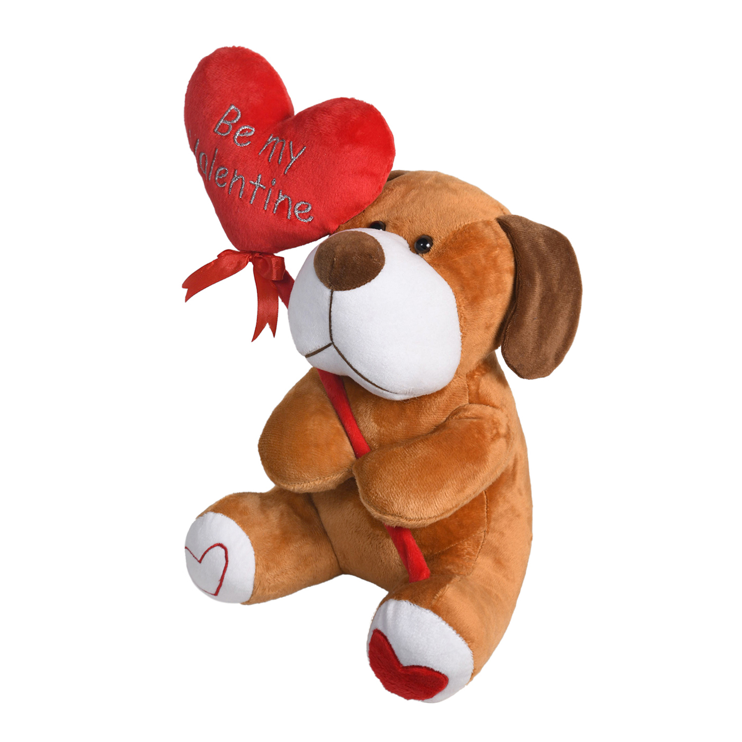 Ultra Stuffed Sitting Dog Holding Red Heart Be Mine Valentine Plush Toy 10 Inch Brown
