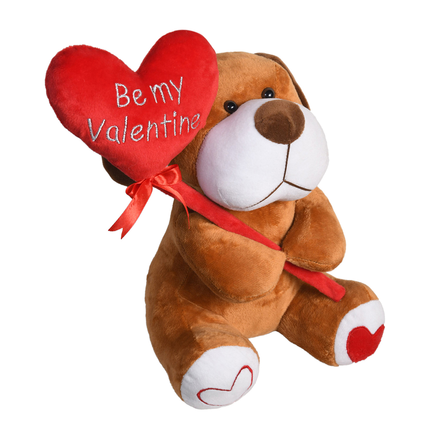 Ultra Stuffed Sitting Dog Holding Red Heart Be Mine Valentine Plush Toy 10 Inch Brown
