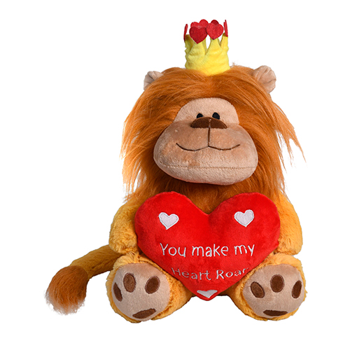 Ultra Wild Lion Stuffed Soft Plush Kids Animal Toy Holding Red Heart 13 Inch Brown