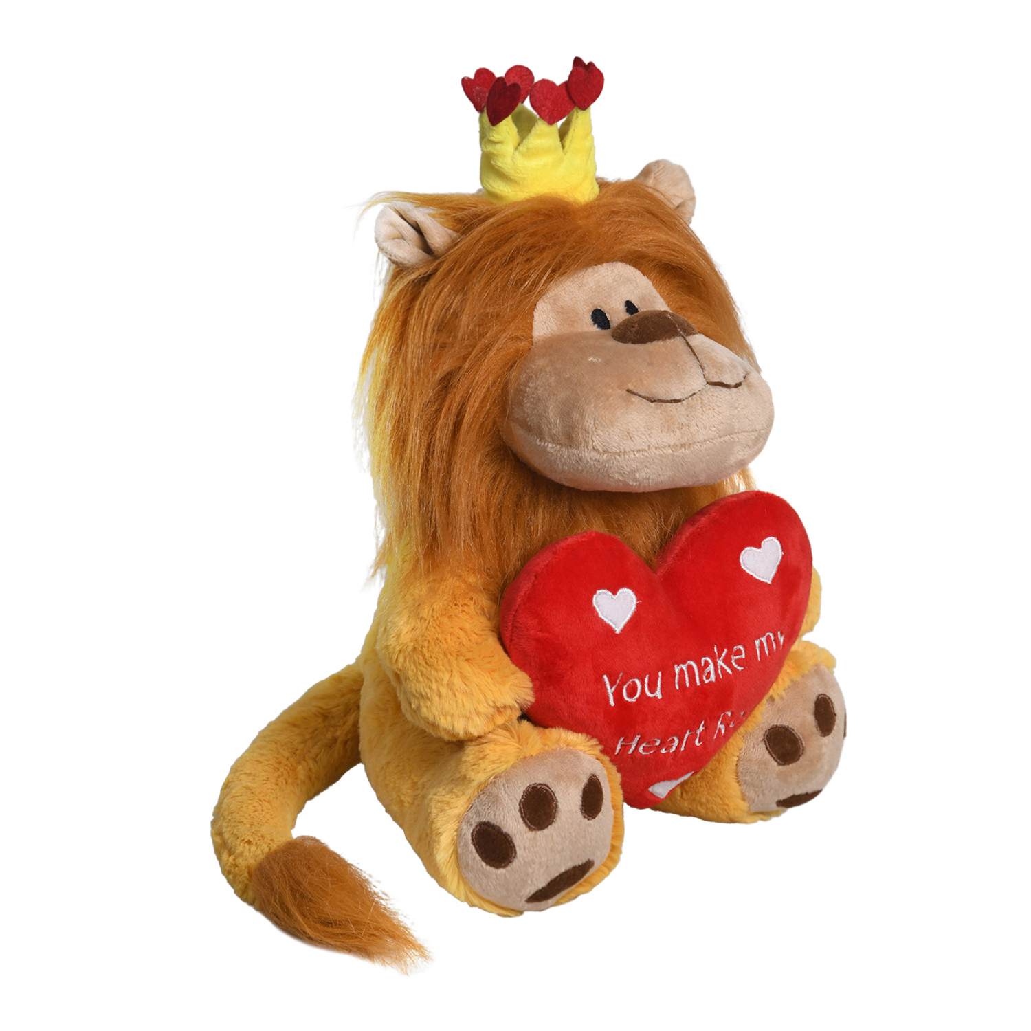 Ultra Wild Lion Stuffed Soft Plush Kids Animal Toy Holding Red Heart 13 Inch Brown