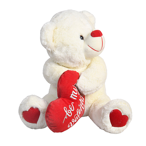 Ultra Side Face Stuffed Teddy Bear with Be My Valentine Red Heart 12 Inch Cream
