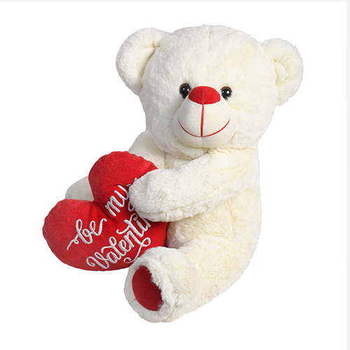 Ultra Side Face Stuffed Teddy Bear with Be My Valentine Red Heart 12 Inch Cream