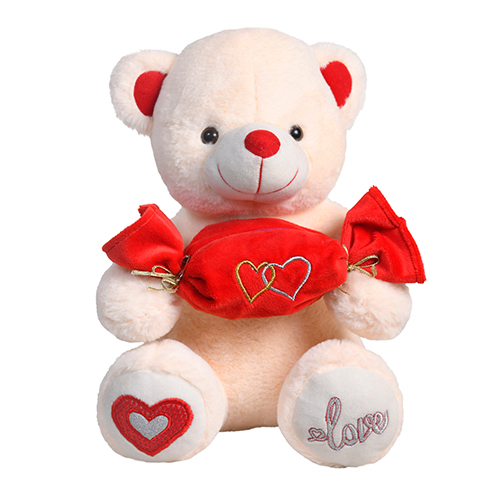 Ultra Sweetheart Teddy Bear with Red Pouch Stuffed Toy Valentine Gift 13 inches Peach