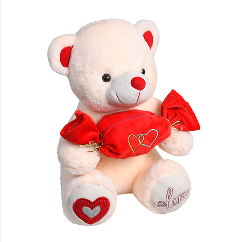 Ultra Sweetheart Teddy Bear with Red Pouch Stuffed Toy Valentine Gift 13 inches Peach