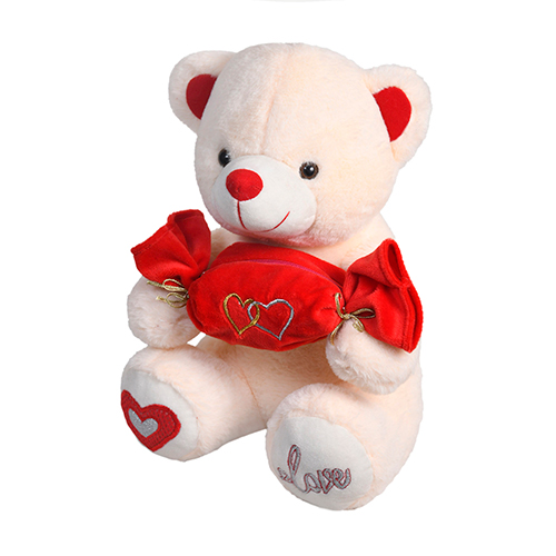 Ultra Sweetheart Teddy Bear with Red Pouch Stuffed Toy Valentine Gift 13 inches Peach