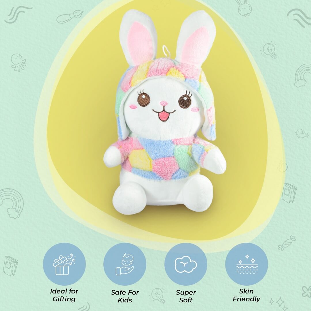 Ultra Smiling Rainbow Baby Bunny Stuffed Soft Plush Kids Animal Toy 10 Inch Multicolor