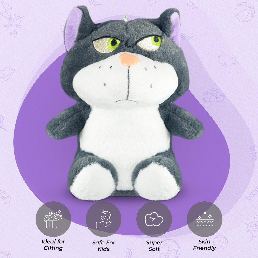 Ultra Small Sitting Cartoon Cat Stuffed Soft Plush Kids Animal Toy 10 Inch Black White