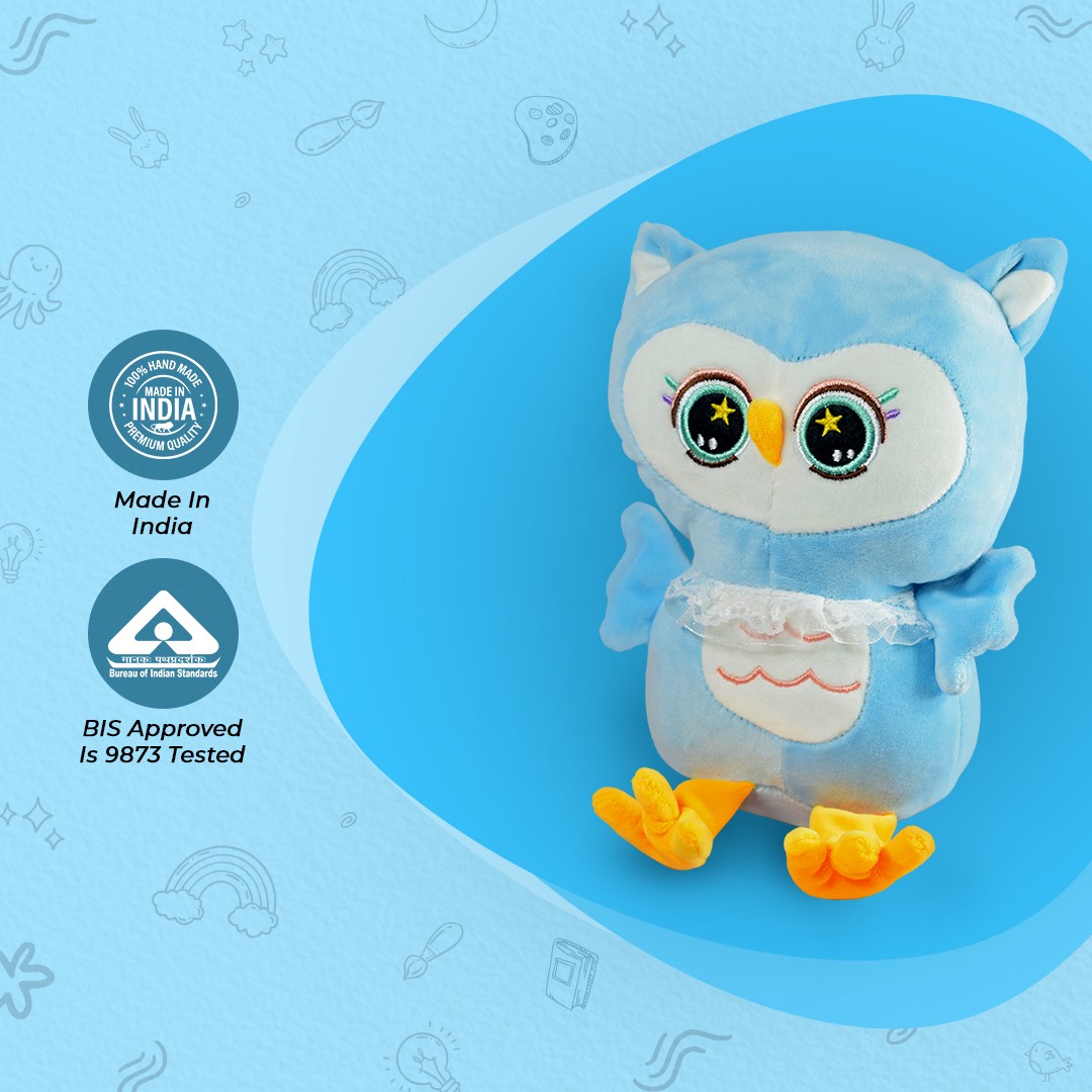 Ultra Cute Cuddly Owl Bird Stuffed Soft Plush Kids Animal Toy 10 Inch Blue
