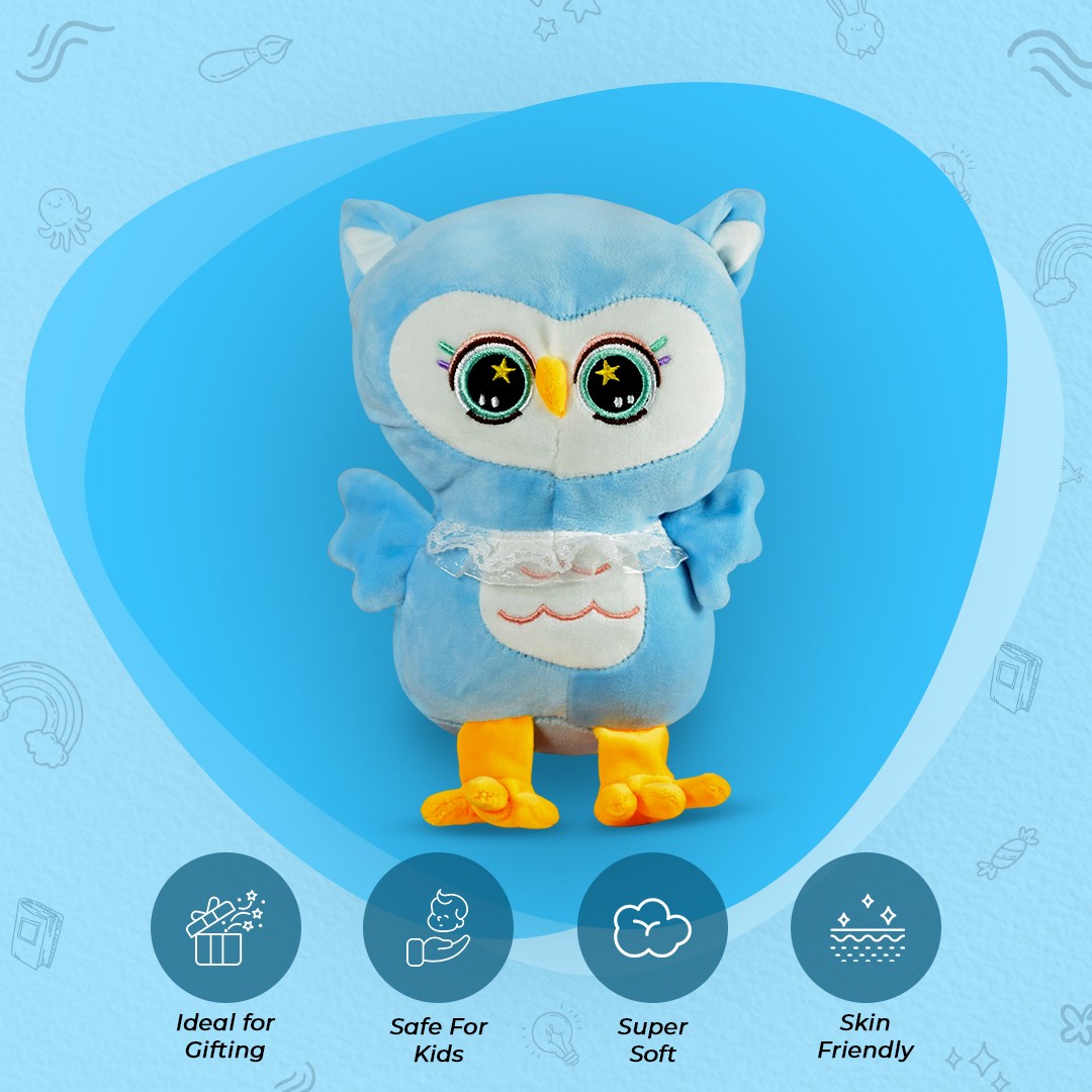 Ultra Cute Cuddly Owl Bird Stuffed Soft Plush Kids Animal Toy 10 Inch Blue