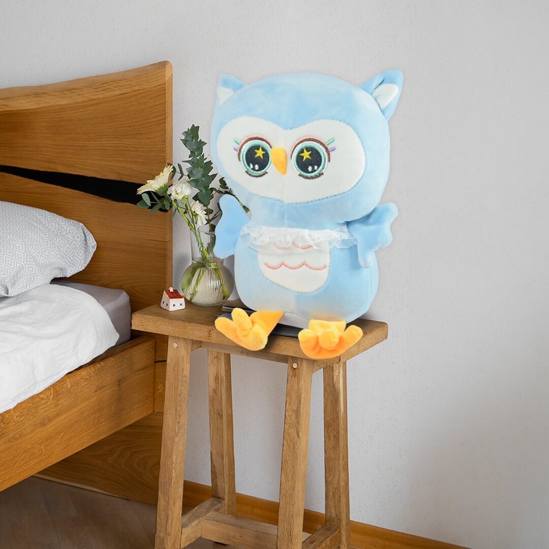 Ultra Cute Cuddly Owl Bird Stuffed Soft Plush Kids Animal Toy 10 Inch Blue