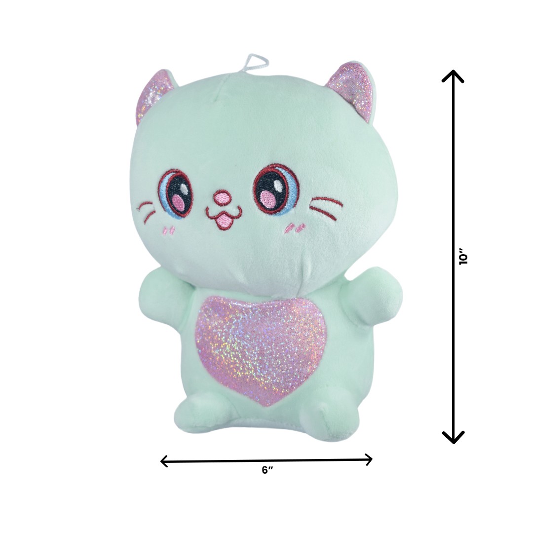 Ultra Cute Cat Kitten Stuffed Soft Plush Kids Animal Toy 10 Inch Green