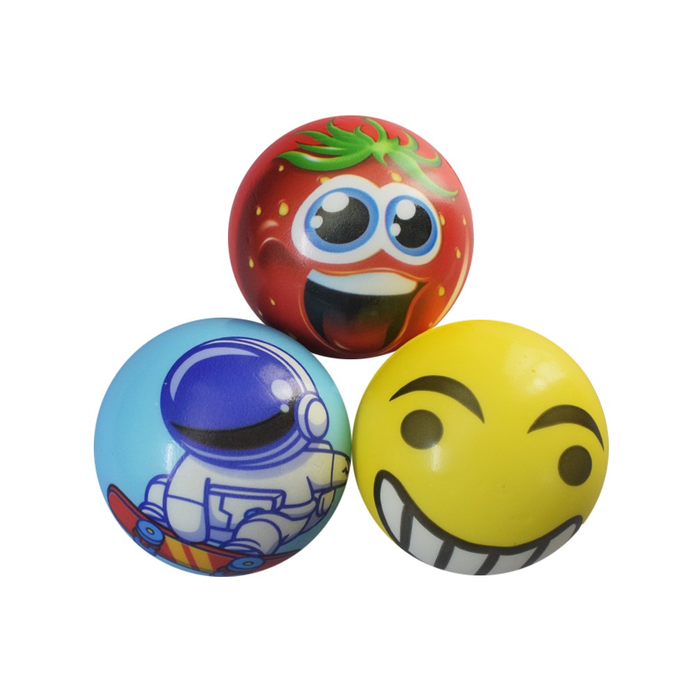 Ultra Pack of 3 Pu Foam Soft Stress Relief Squeeze Ball Toy Random Pattern Colors