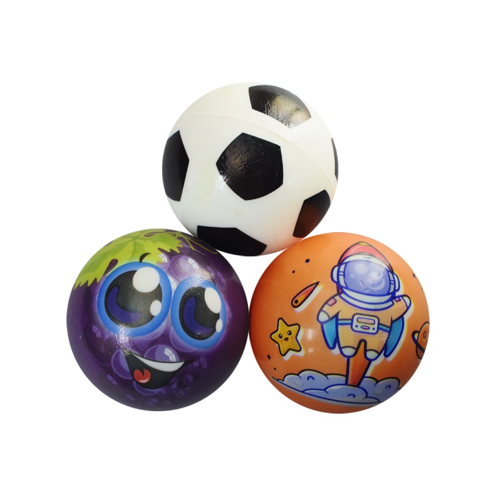 Ultra Pack of 3 Pu Foam Soft Stress Relief Squeeze Ball Toy Random Pattern Colors