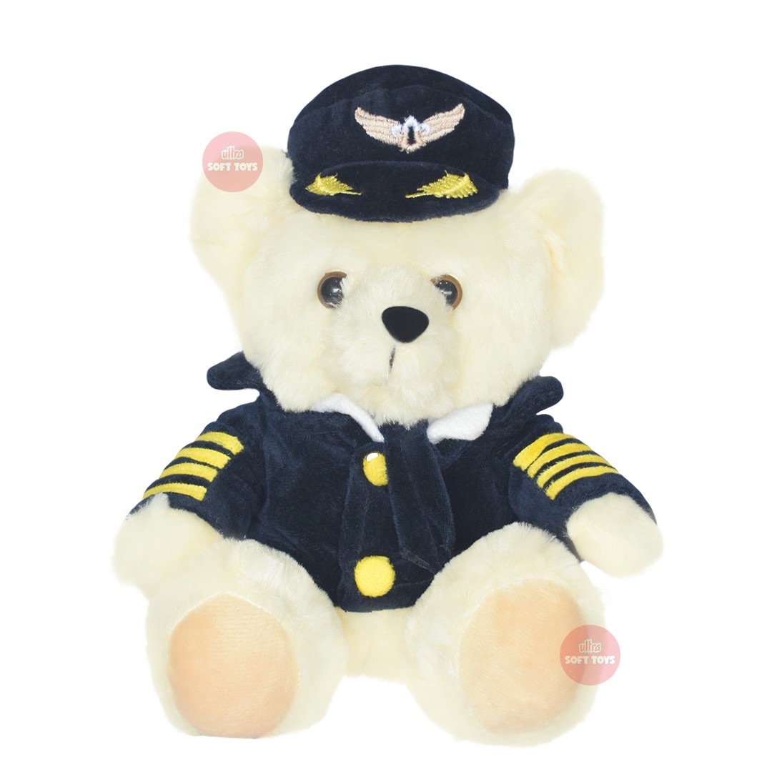 Ultra Captain Pilot Teddy Bear Soft Plush Toy 8 Inch Cream