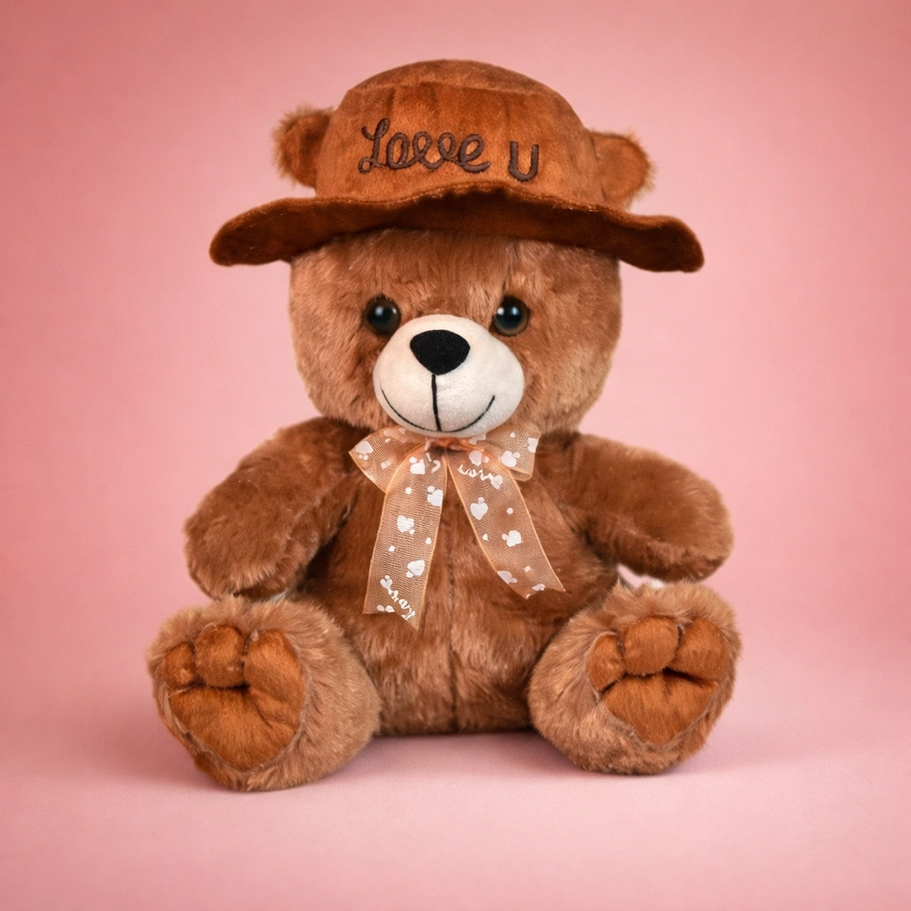 Ultra Cap Stuffed Teddy Bear Soft Plush Toy With Love You 9 Inch Brown