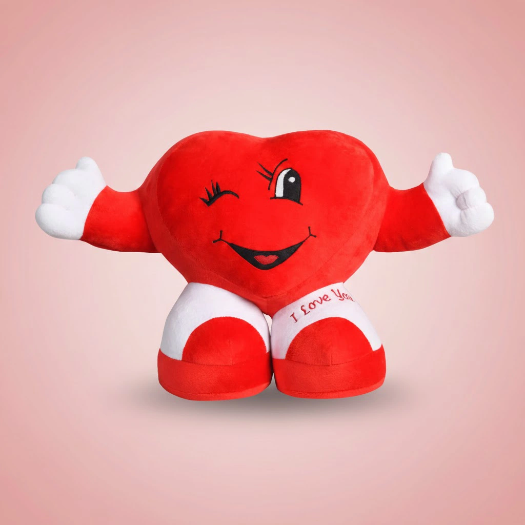 Ultra Cute Winking Eyes Standing Heart Plush Toy Valentine Gift 12 Inch Red