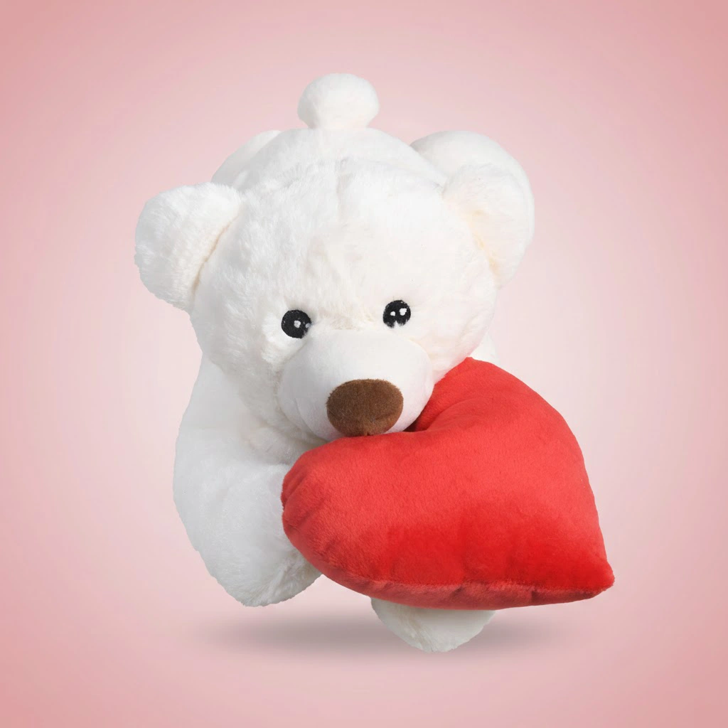 Ultra Valentine Lying Teddy Bear with Red Heart for Girlfriend Boyfriend 17 Inch Cream
