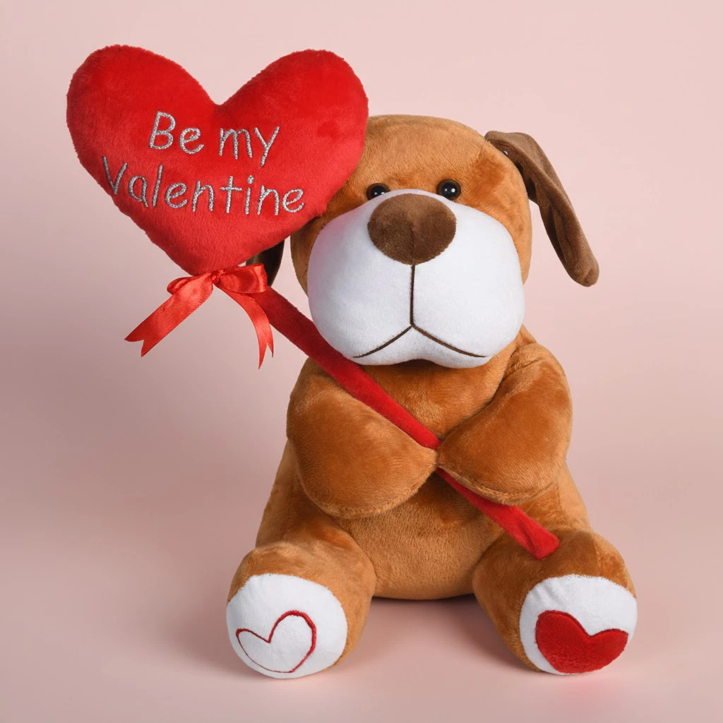 Ultra Stuffed Sitting Dog Holding Red Heart Be Mine Valentine Plush Toy 10 Inch Brown