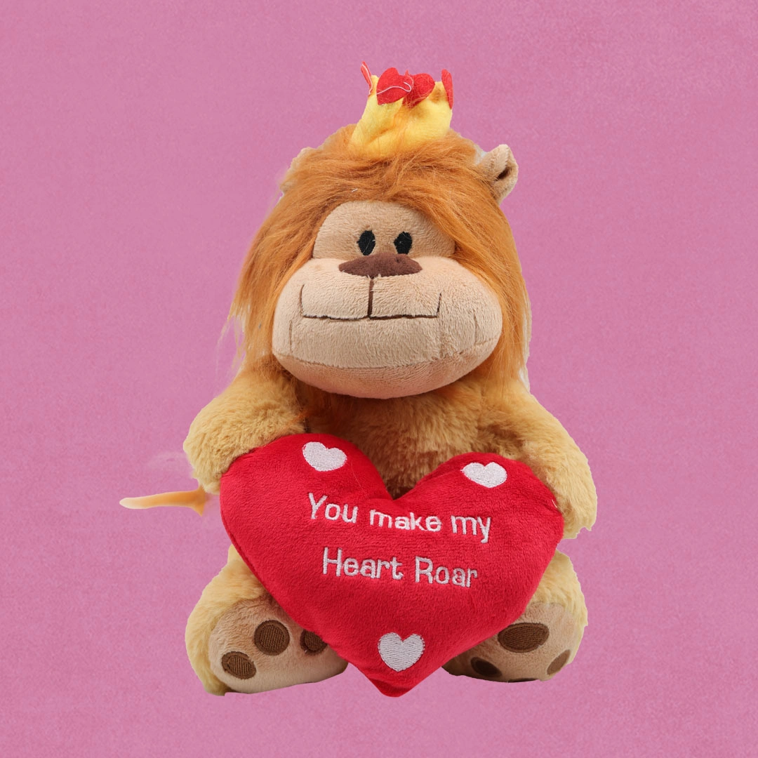 Ultra Wild Lion Stuffed Soft Plush Kids Animal Toy Holding Red Heart 13 Inch Brown
